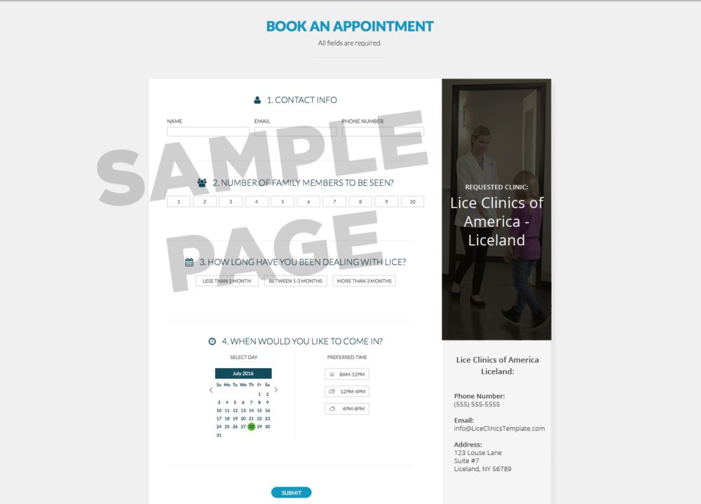 Sample Page for booking an appointment online